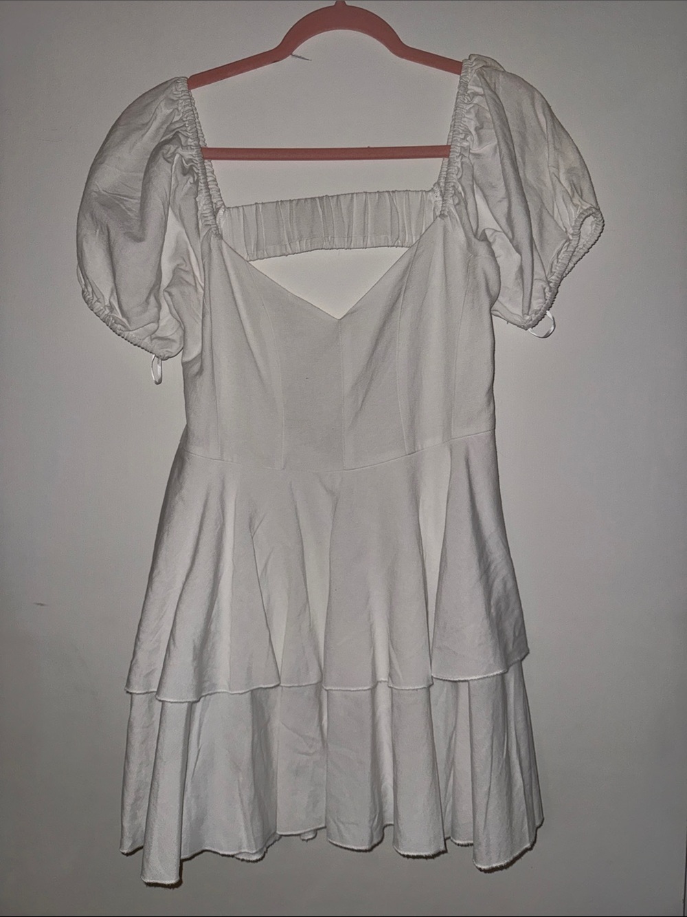 Klesis White Puff-Sleeve Tiered Mini Dress